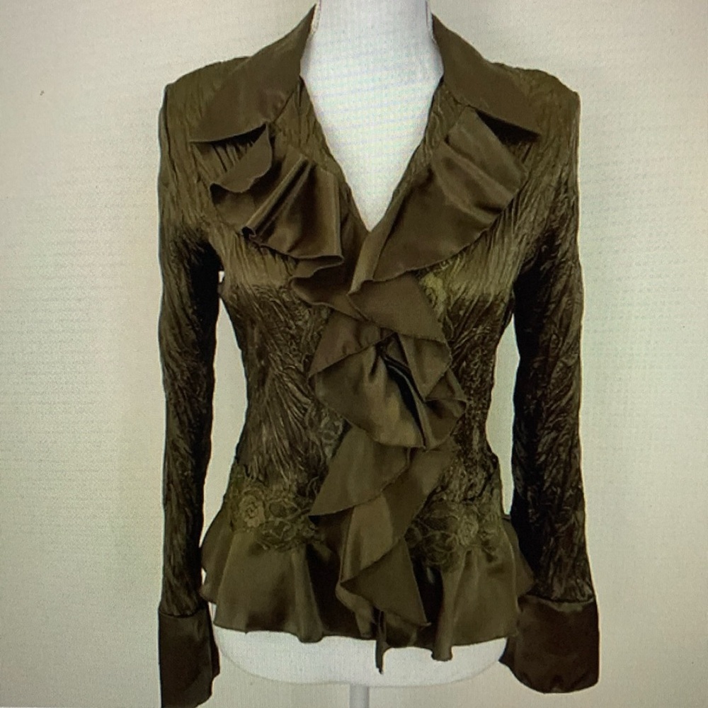 🟢Vintage Ruffle Blouse - Green - Size S/M - Pirate Blouse, Biz Casual, Costume
